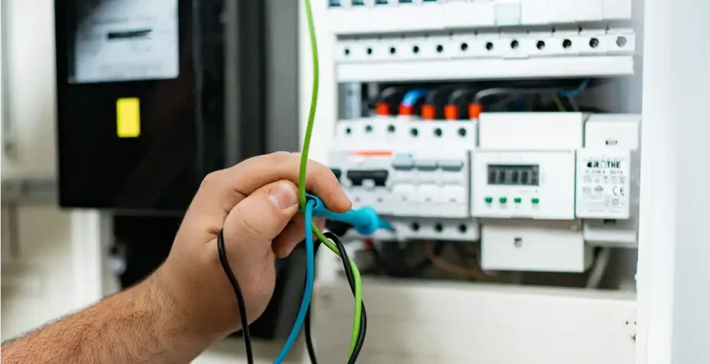 Fachgerechte Installation elektrischer Leitungen in einem Verteilerkasten für ein modernes Neubauprojekt